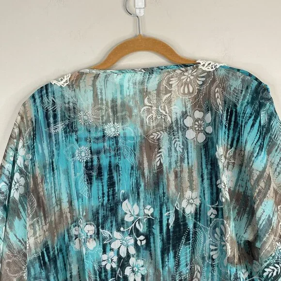 Vintage Boho Lace Trim Top Womens 18 20 Peplum Floral Feminine Flutter Sleeve - Picture 14 of 16